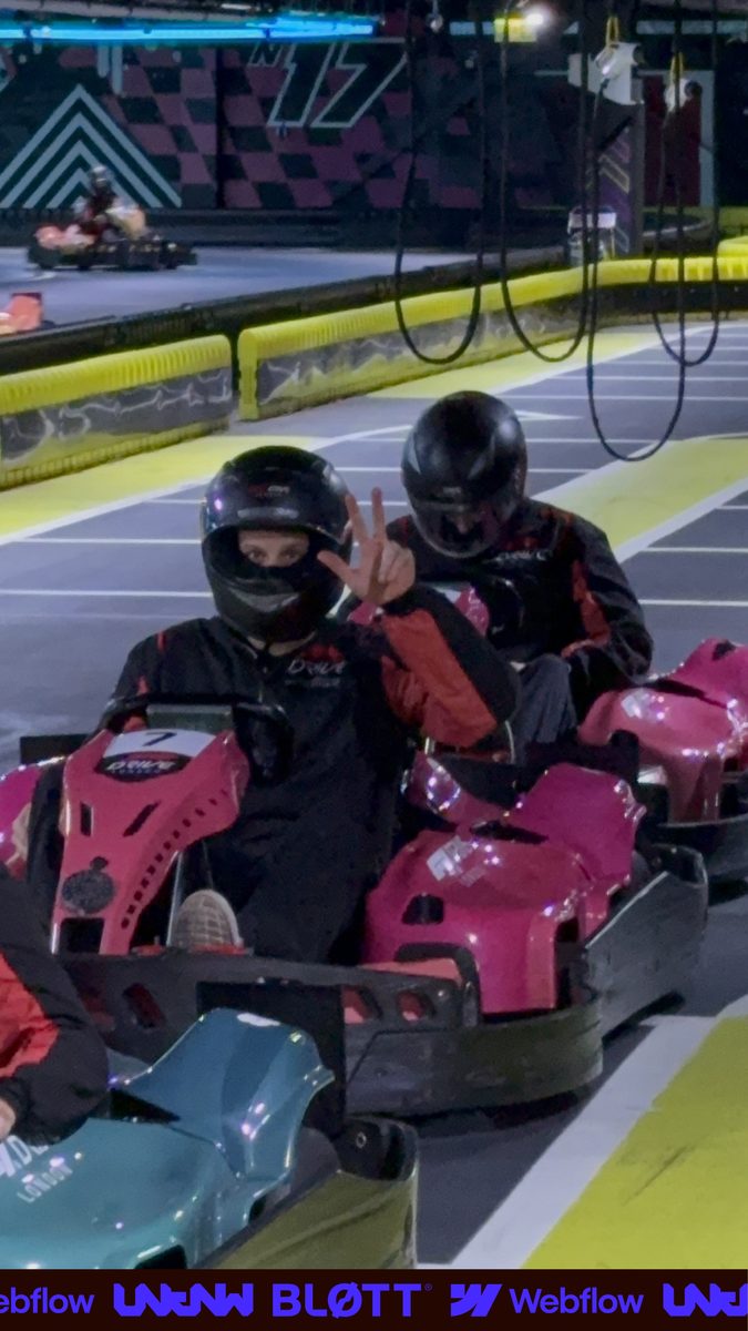 Helmets on, side by side